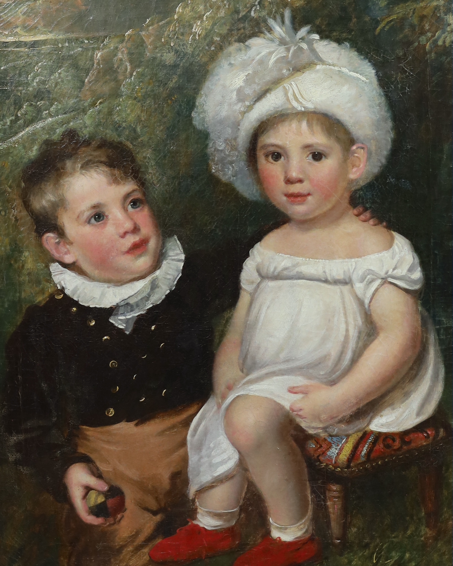 Circle of Sir Thomas Lawrence (British, 1769-1830), Portrait of two children, oil on canvas, 75 x 62cm
